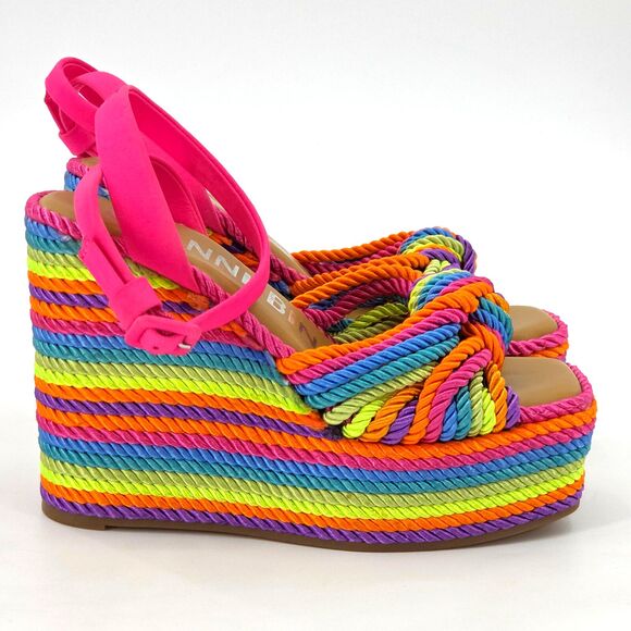 GB Leena Platform Espadrille Sandals Wedges Size 6 Rainbow Cord Pride Summer - Picture 1 of 10